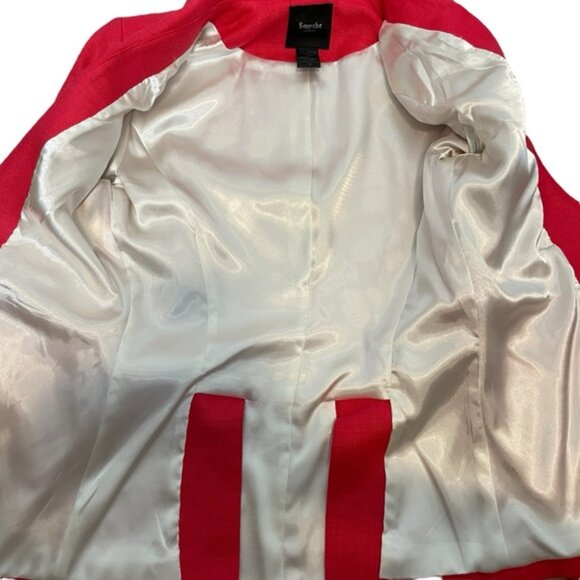 Smythe Blazer 100 Linen Red Coral Peak Collar Size 4 Designer EUC - Picture 7 of 10